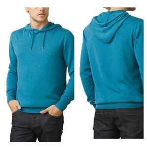 NWT PRANA Men's River Rock Blue Throw-On Hooded Sweater Organic Cotton size L